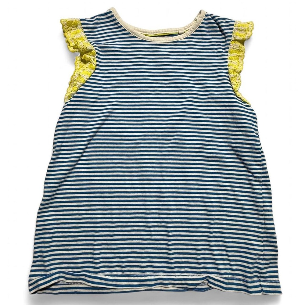 Mini Boden Blue White Striped Flutter Eyelet Sleeve Tee Girls 11-12Y